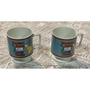 Set of 2 Vintage '70's' Maxwell House Coffee Pedestal Footed Mug Cup 8 oz